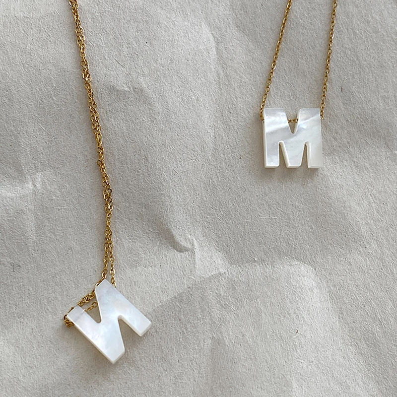 26 Letters Natural Shell Necklaces Thin Chain Initials Necklaces For ...