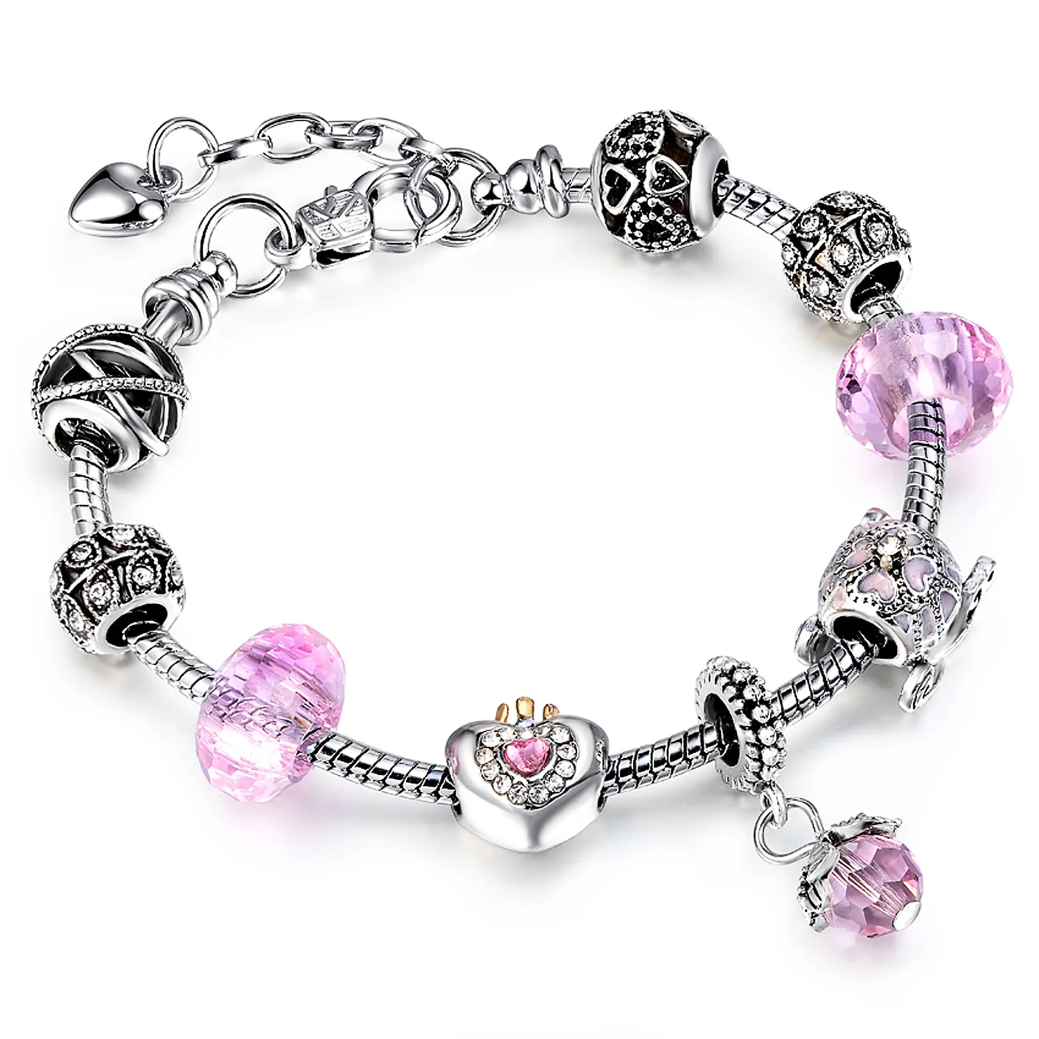 

HOVANCI Romantic love DIY Silver Chain Pink Crystal Bracelet for Mother Day Gift