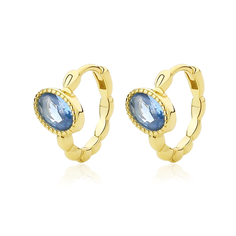 

Vintage Blue Zircon Gemstone Hoop Earrings 925 Sterling Silver 18K Gold Plated Huggies Earrings for Ladies