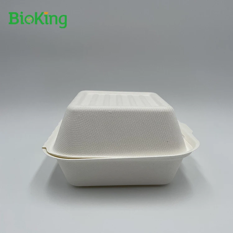 

Brand new bagasse piza Bagasse Lunch Boxes Food Storage with Lid fast luch disposable food containers biodegradable lunch box, Bleached;natural