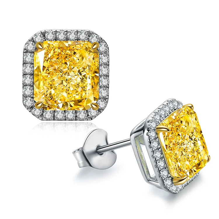 

2022 new arrival Jewelry Luxury Designer 925 Sterling silver earrings studs with 2.0ct radiant stone