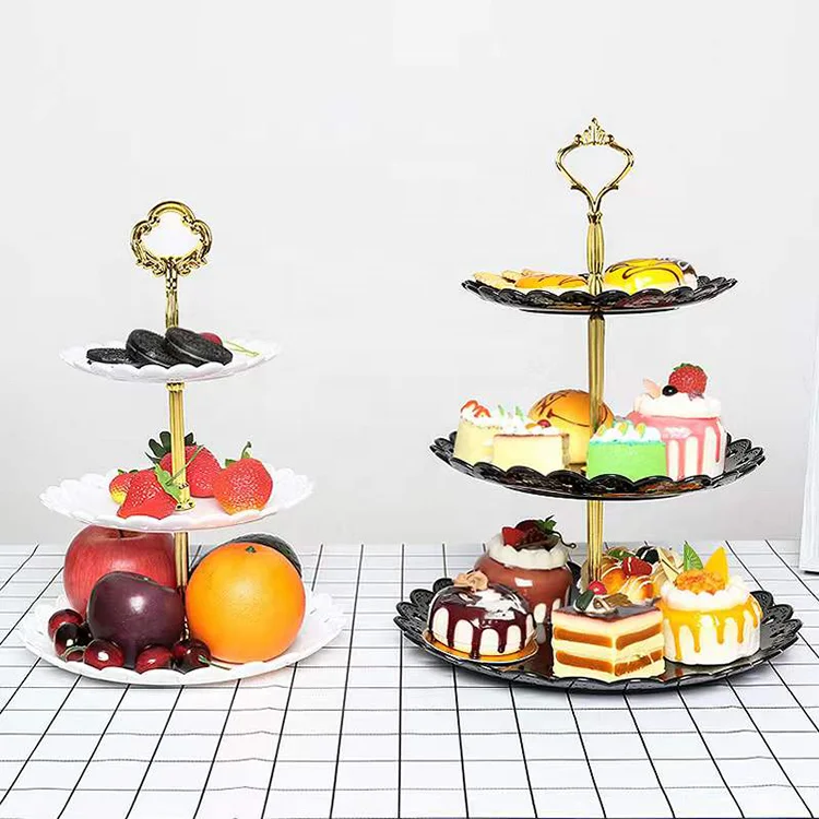 

Popular 3 Tier Plastic Cupcake Stand for Wedding Birthday Party Decorating Cake Dessert Display Stands