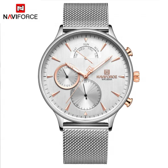 

NAVIFORCE 3010 fashion personality watch stainless steel mesh belt ultra-thin simple business quartz watch, According to reality