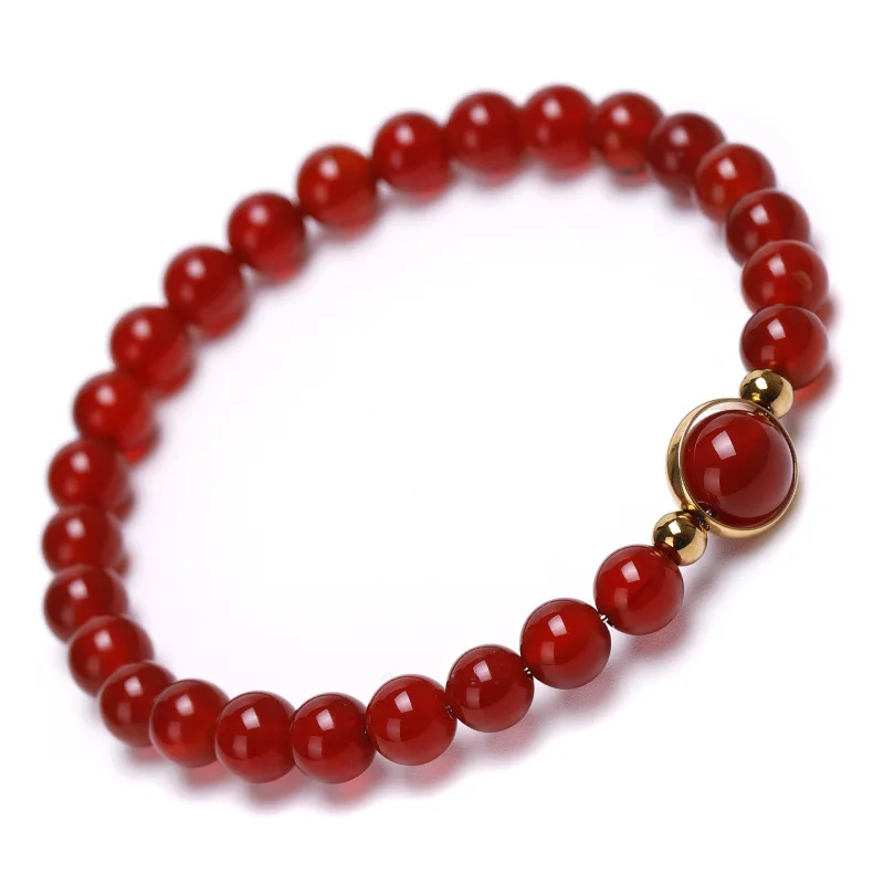 

Bestone New Trendy Simple Strawberry Red Agate Bracelet Crystal Natural Stone Beaded Bracelet