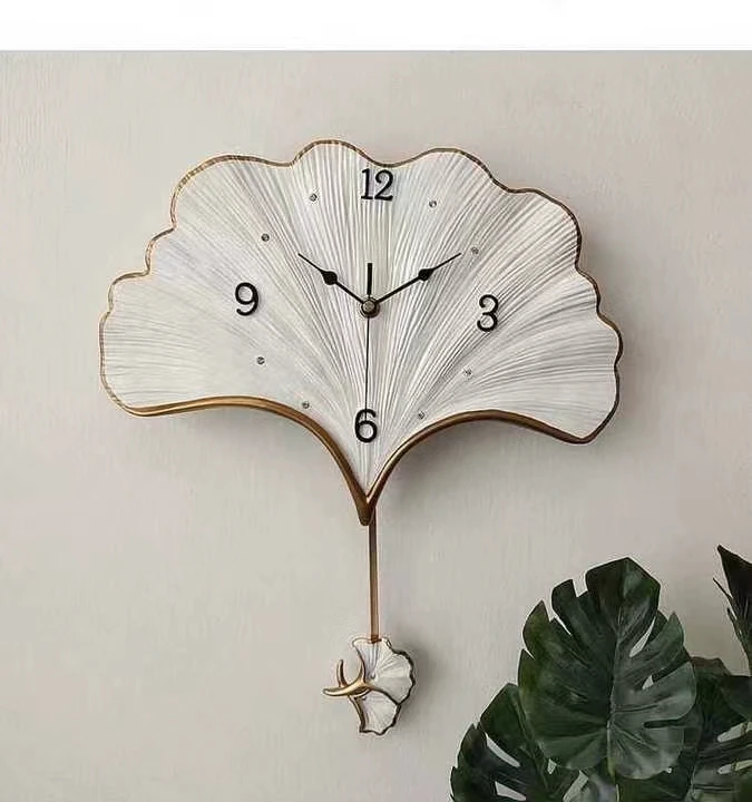 40CM Manufacturer White Feather Shaped Wall Clock with Pendulum  Timepiece Home Office Decor Gift Watch Dropshipping to Door DDP