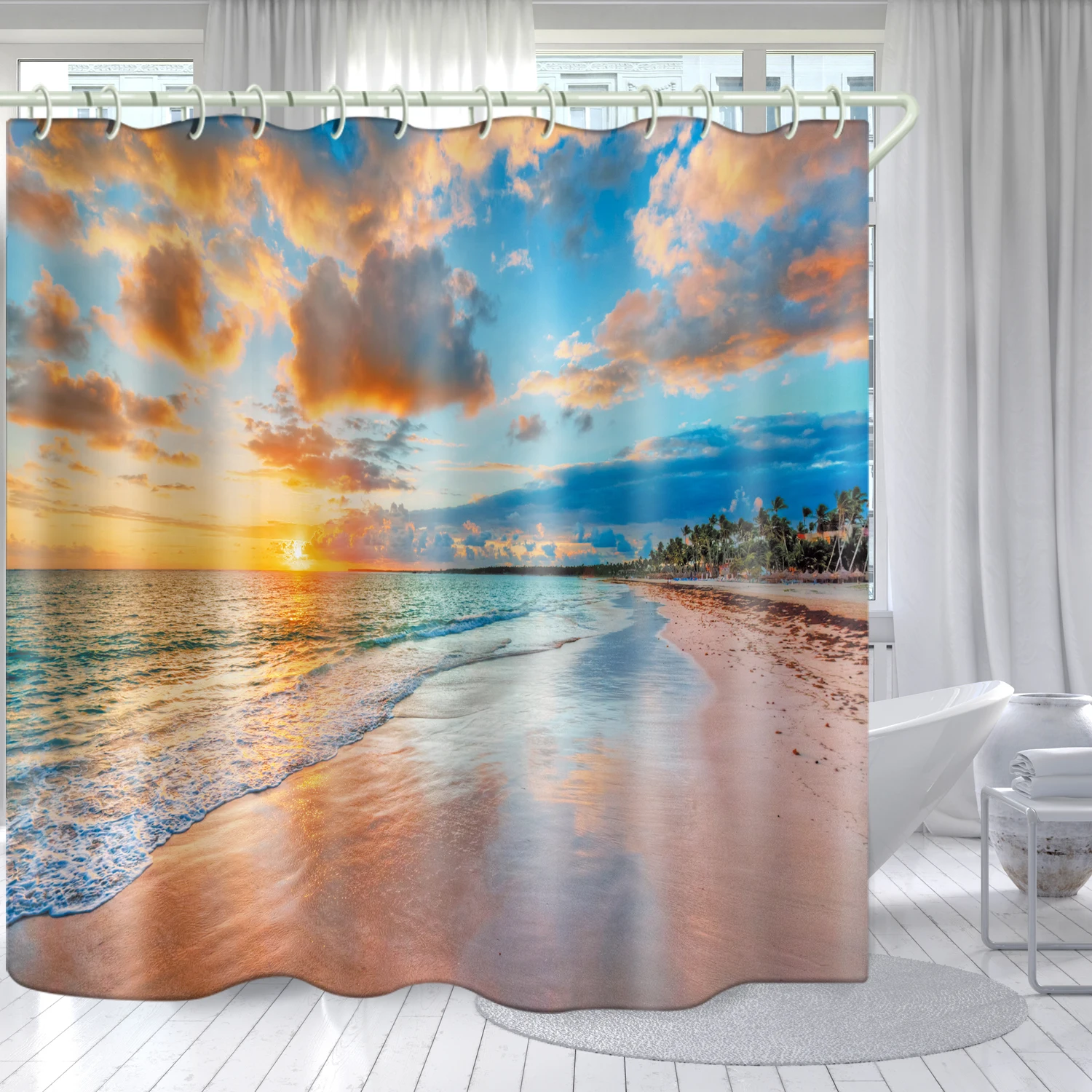 

3-5 days delivery sunset wave beach series bathroom waterproof shower curtain custom printed shower curtain decorative curtain, Picture