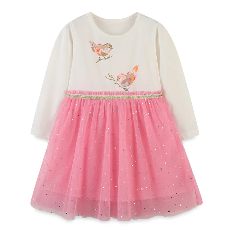 

2021 Autumn New Kids Clothes Tulle Printing Casual Girls Dress for 2-7Y Child