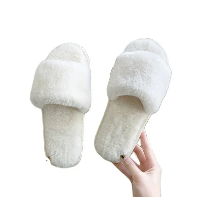 

Cotton-wool slippers short plush flat bottom slipper for ladies indoor house, As picture