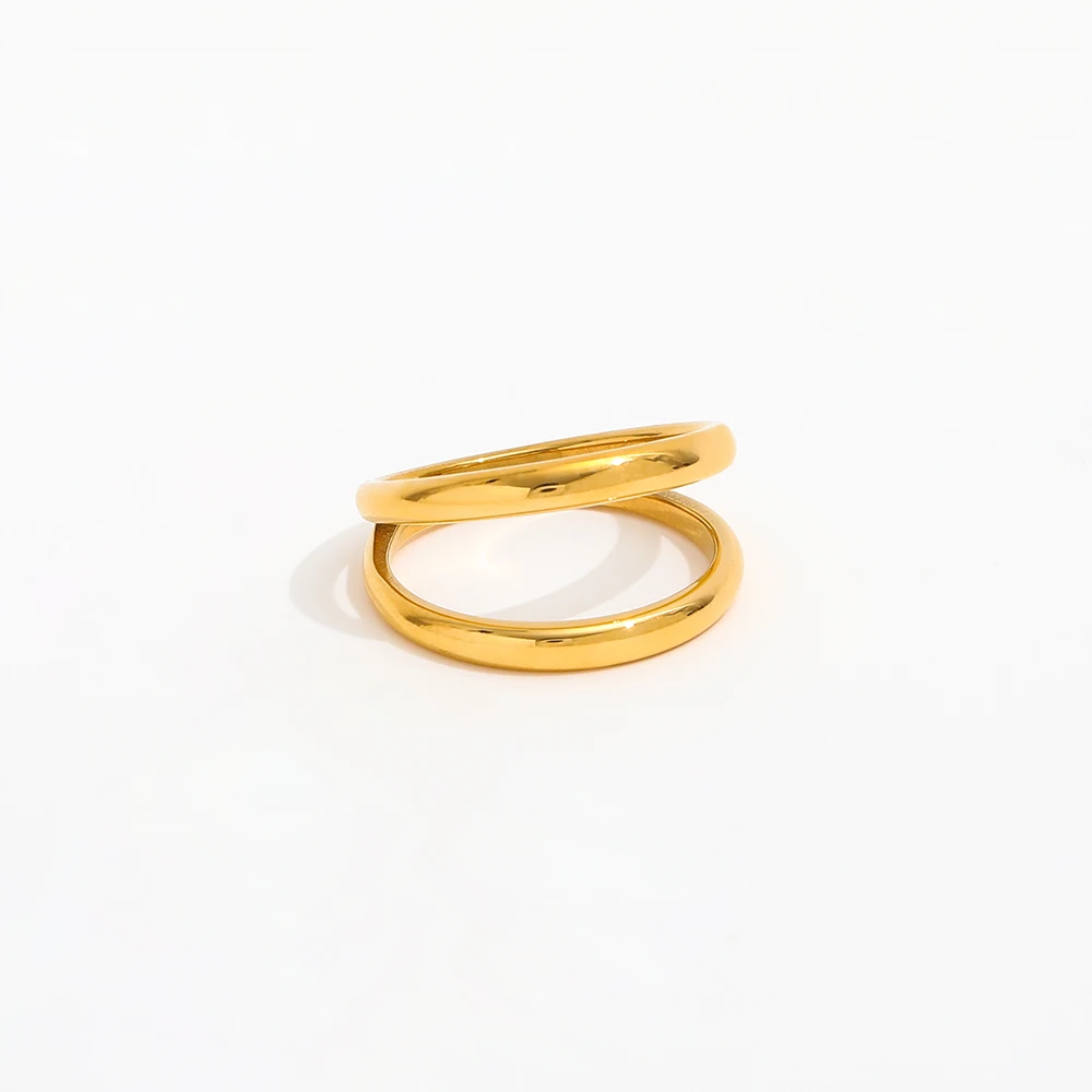 

High End 18K Plain Gold Double-layer Cambered Surface Open Rings Stainless Steel Trendy Simple Gold Plated Jewelry