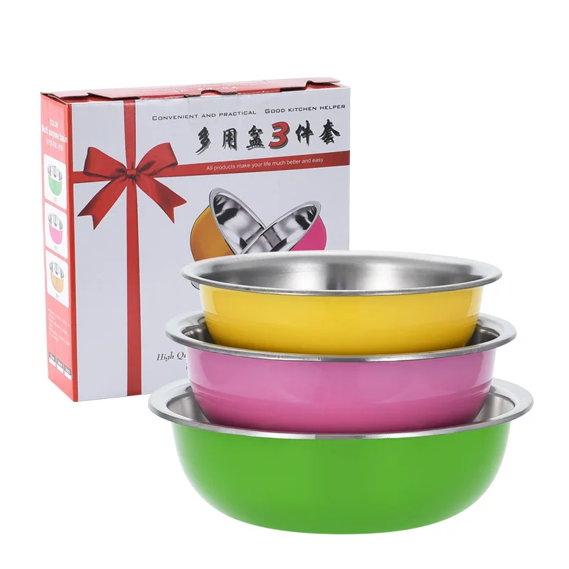 

3 size kitchen stainless steel deep mixing bowls metal dinnerware soup serving bowl color Basin Wholesale, Colorful