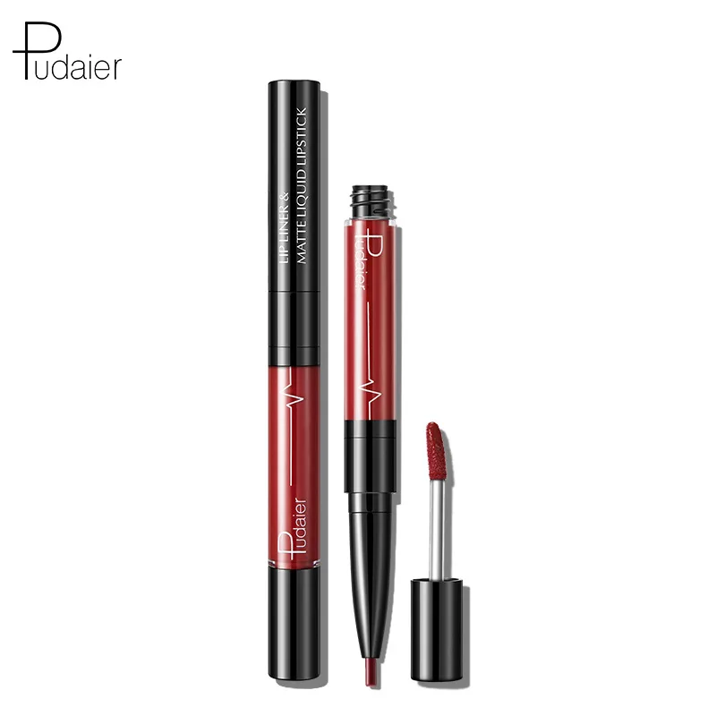 

Pudaier 16color liquid matte lipstick velvet mist moisturizing lasting 2in1lip liner labial glair double lip gloss