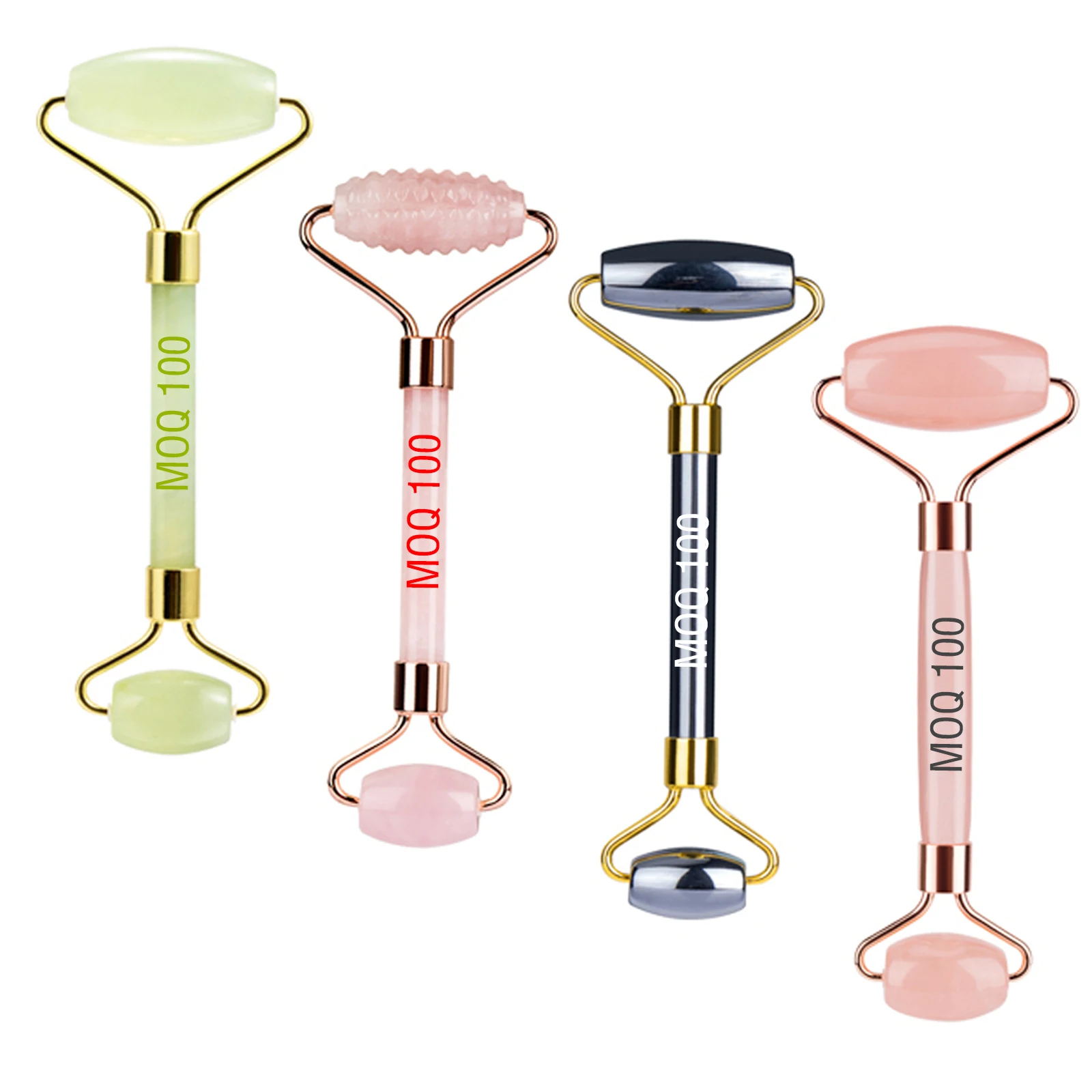 

Pink Rose Quartz Stone Crystal Facial Beauty Face Skin Care Jade Roller, White,pink black