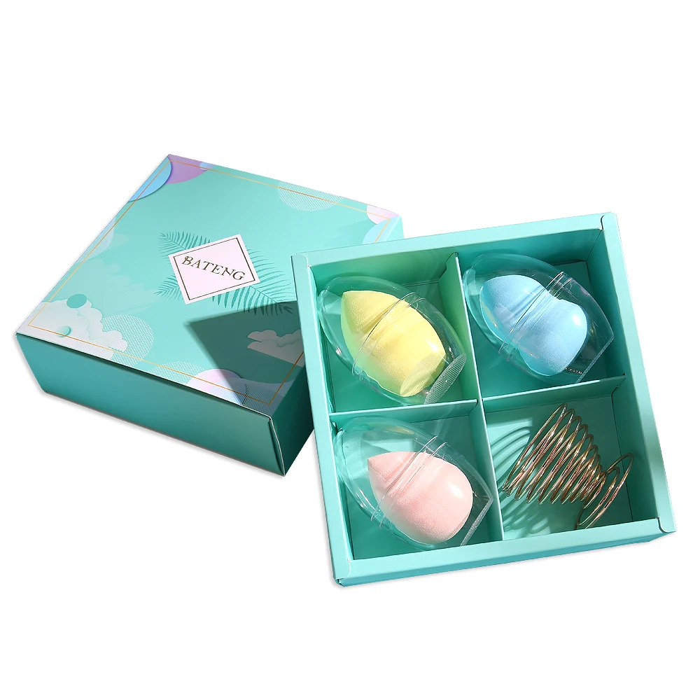 

New Latex Free Puff Boutique Boxed Beauty Powder Puff Egg Pp Box Oblique Cut Water Drop Sponge Makeup Egg, Pink/yellow/green/black