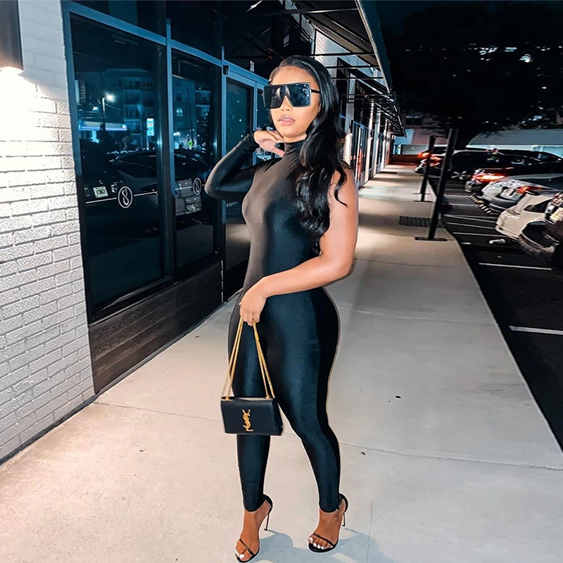 

Bomblook 2020 New Autumn One Shoulder Jumpsuit Women O-Neck Solid Color Activewear Skinny Overalls Fashion Streetwear K20535J