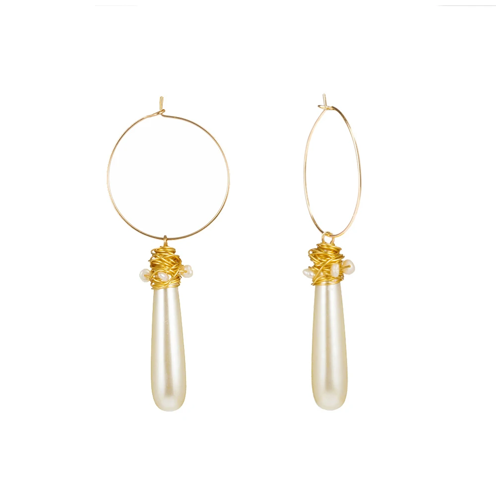 

Korean Style Water Drop Pearl Eardrop Gold Hoop Earrings Jewelry