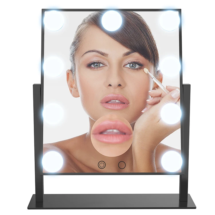 

Amazon good sells 9 big bulbs shine makeup mirror with small concave mirror, Factory direct marketing dressing table mirror