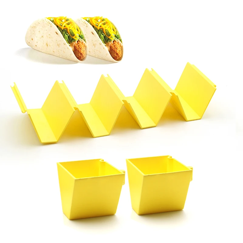 

Amazon top sales bandeja de tacos Factory wholesales Taco Tray Stand Up Rack Holds 4 holder for TACOS kitchen tools, Yellow