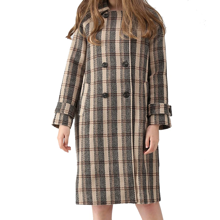 

2019 Fashion Winter Casual Business Formal Plaid Double-Breasted Trench Women Coat, As order or we will send color cards to you choose