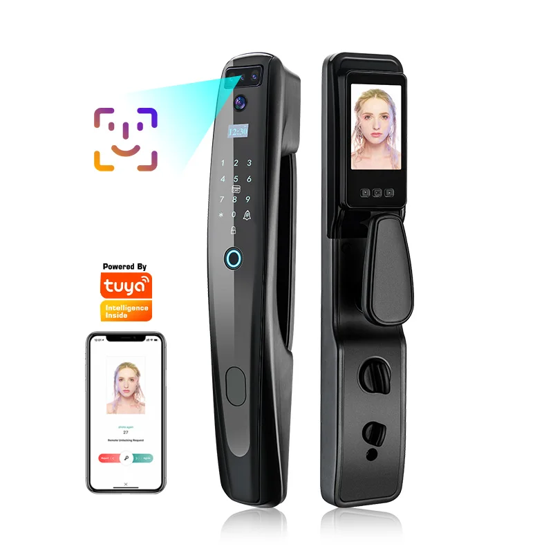 

Tediton Biometric Digital Doorbell Tuya Wifi Photo Camera Capture Fingerprint Smart lock with Face Recognition Door Lock