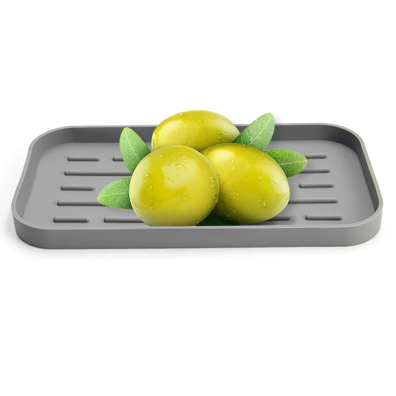 

Kitchen Sink Silicone Sponge Holder Storage Tray For Dish Sponge Soap Dispenser Scrubber Food Grade Silicone Dish Drying Mat, Customized