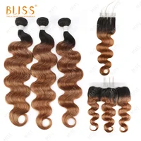 

Bliss Color Hair Bundles T1b/30 Body Wave Virgin Cuticle Aligned Human Hair Peruvian Hair with Closure and Frontal