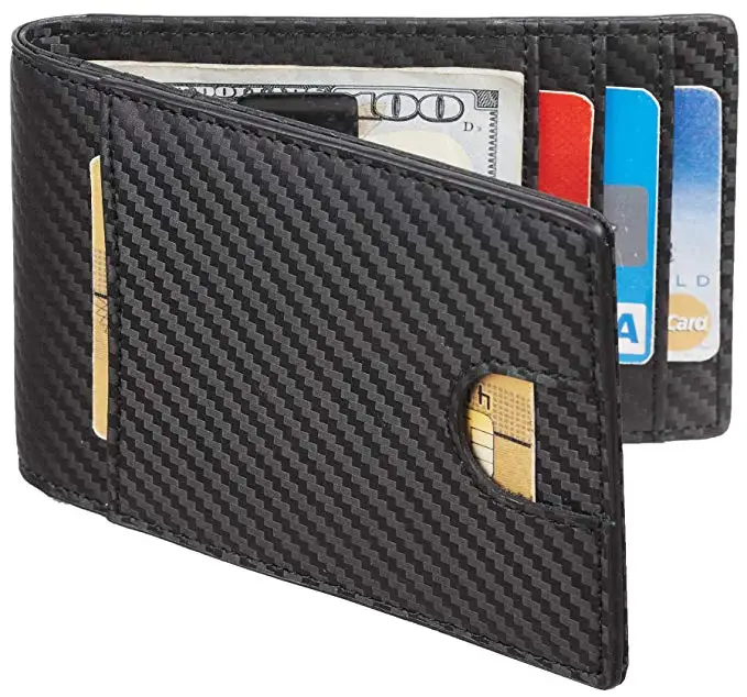 

Thin Minimalist RFID Genuine Leather RFID Blocking Men Wallet with Money Clip Carbon Fiber Wallet, Black,red,dark brown,dark blue,brown,etc