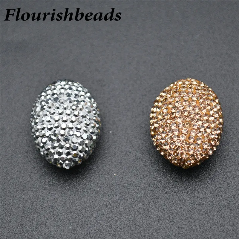 

Rhinestone paved Gold and Silver Color Paved Flat Oval Rice Shape Clay Loose Beads Jewelry making supplies