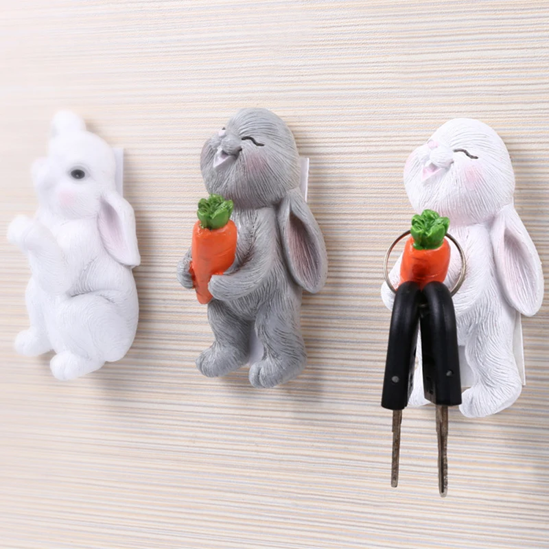 

Key Holder Wall Home Decoration Accessories Cartoon Rabbit Resin Viscose Seamless Hanger Decorative Hook Wal, White,gray