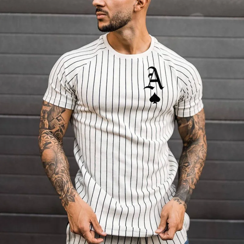

2021 New Design Summer Stripped T-shirt 3d Poker Print Pattern 100% Polyester Fashion T-shirt For Men