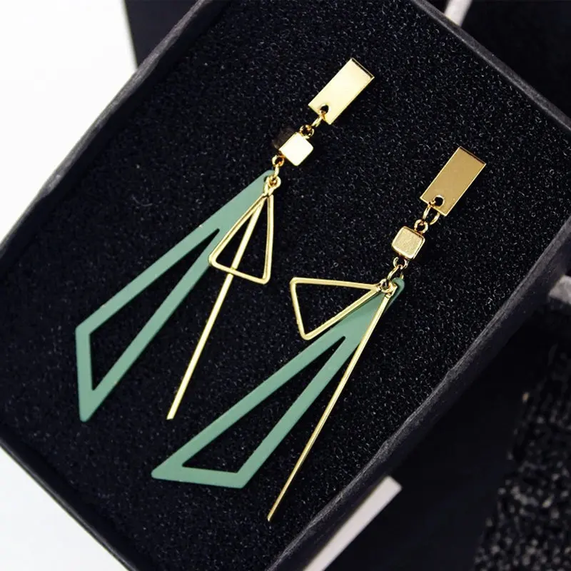 

Geometric earrings female simple colorful triangle fresh long girls earring, As pic