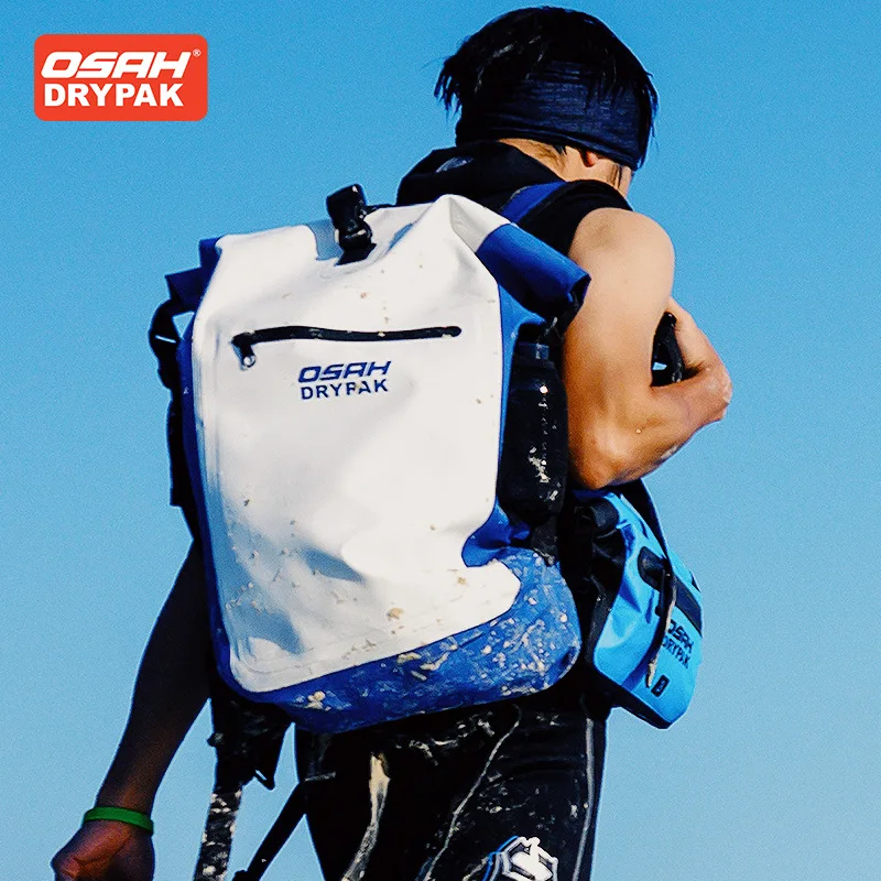 

OSAH 22L WHITE BLUE GREY PVC Waterproof Backpack for Outdoor Activities/ Large Capacity Bag for Camping Hiking Riding Travel