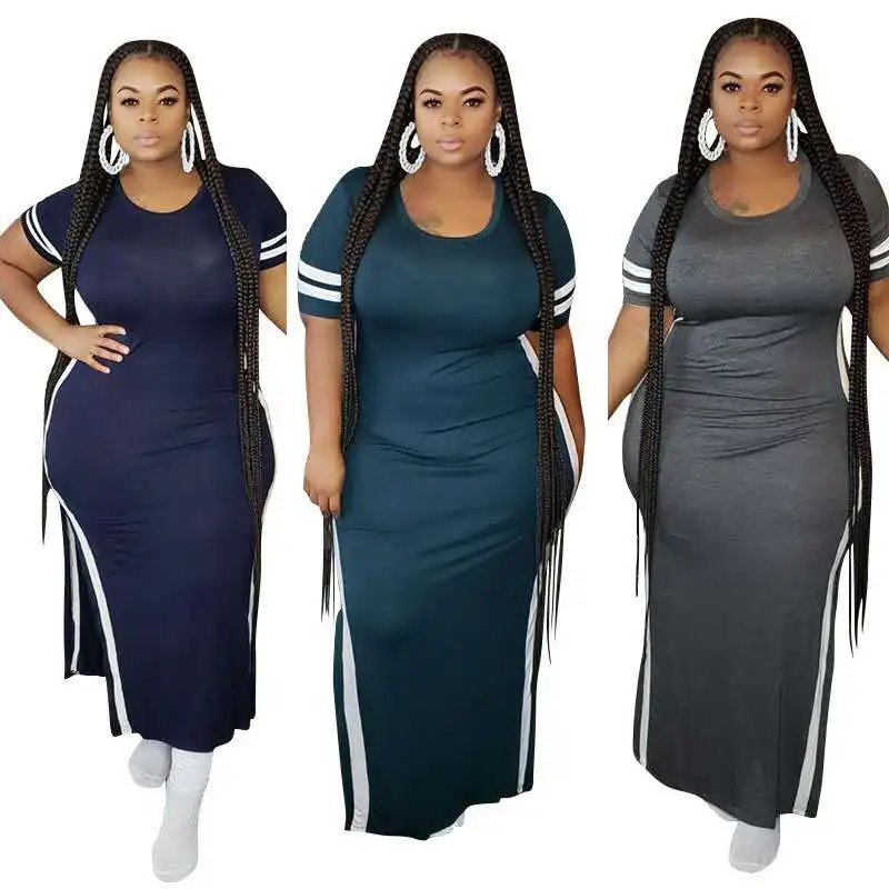 

new design ladies plus size contrast color cloth tight dress women casual dresses summer, 6 color