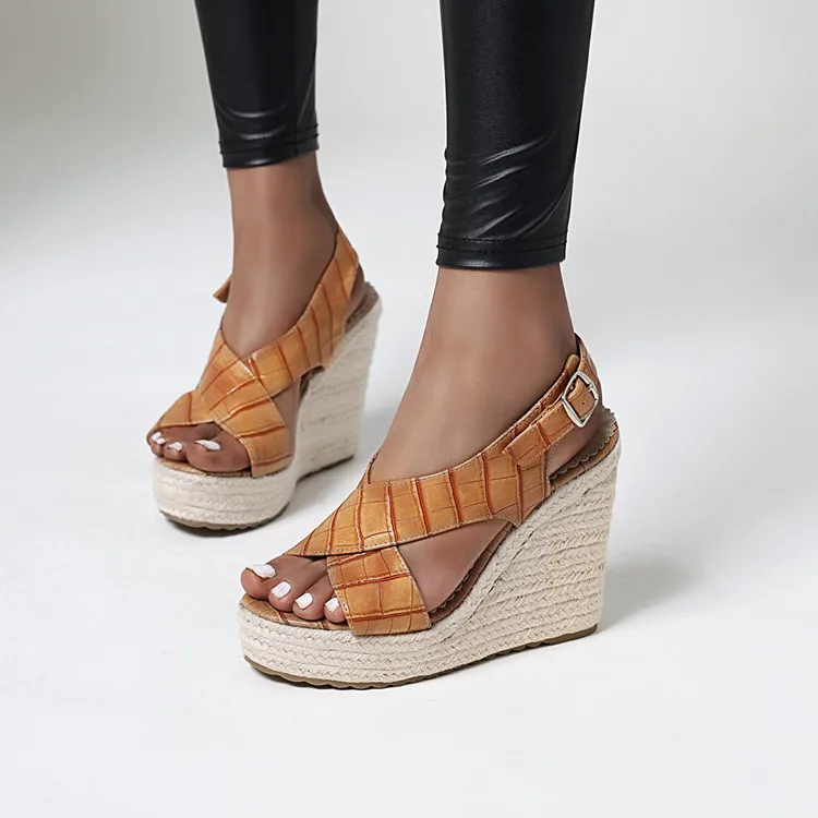 

Summer Luxury Design Leather Black Party Sandals Wedges For Women And Ladies, Black,brown