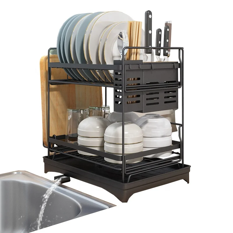 

Hot selling Double layer dish drainer drying rack storage rack for kitchen dish drying rack roll up