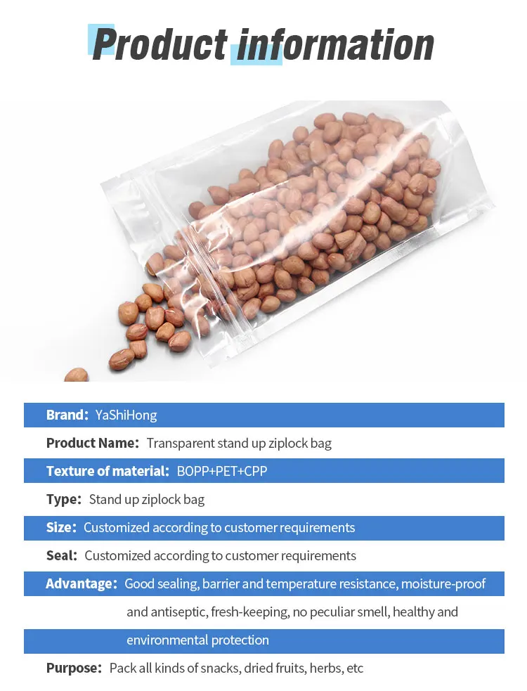 (3) clear shand up bag