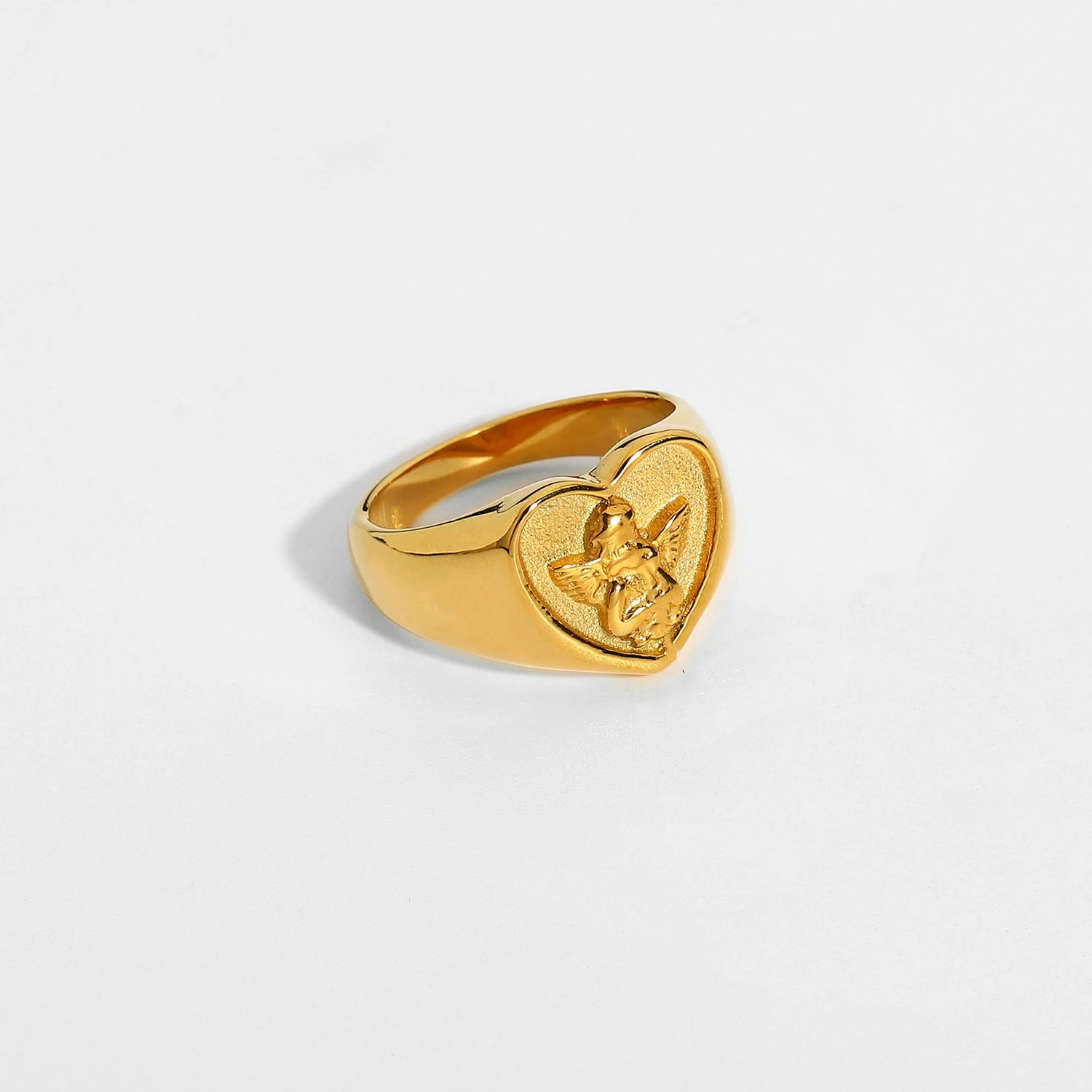 

18K Gold Plated 316L Stainless Steel Heart Shape Angel Rings For Women Retro Statement Chunky Rings Jewelry Gifts