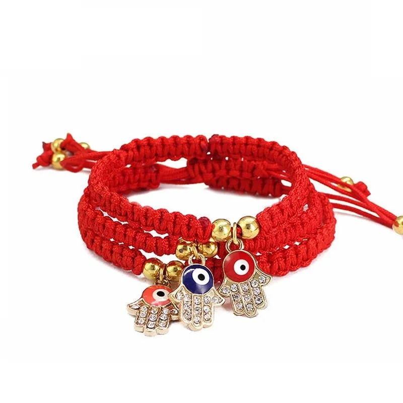 

Lucky Hamsa Red String Line Braided String Cord Rotating Eye Hamsa Hand Bracelet, Picture