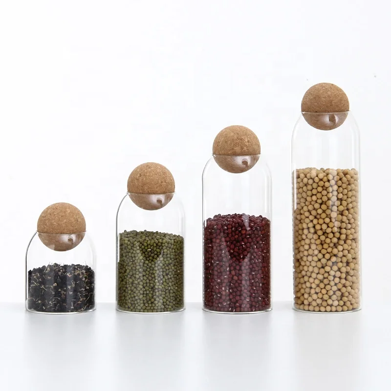 

New design handmade glass storage jar with cork lid