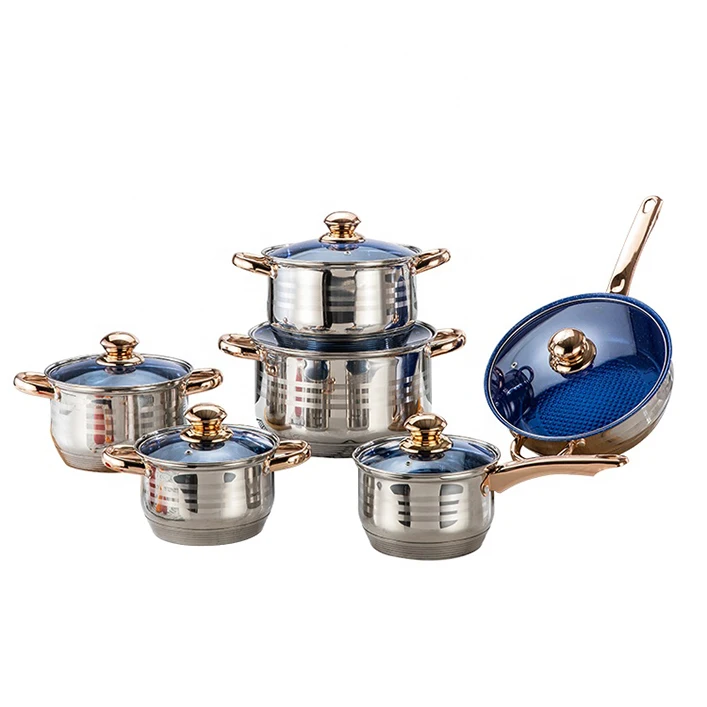 

royalty line modern kitchen designs 12 pcs stainless steel nonstick cookware set, Customized color