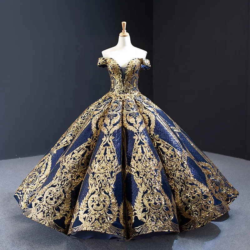 

2019 Hot Sale New Sequined V Neck Off Shoulder Prom Dress Ball Gown