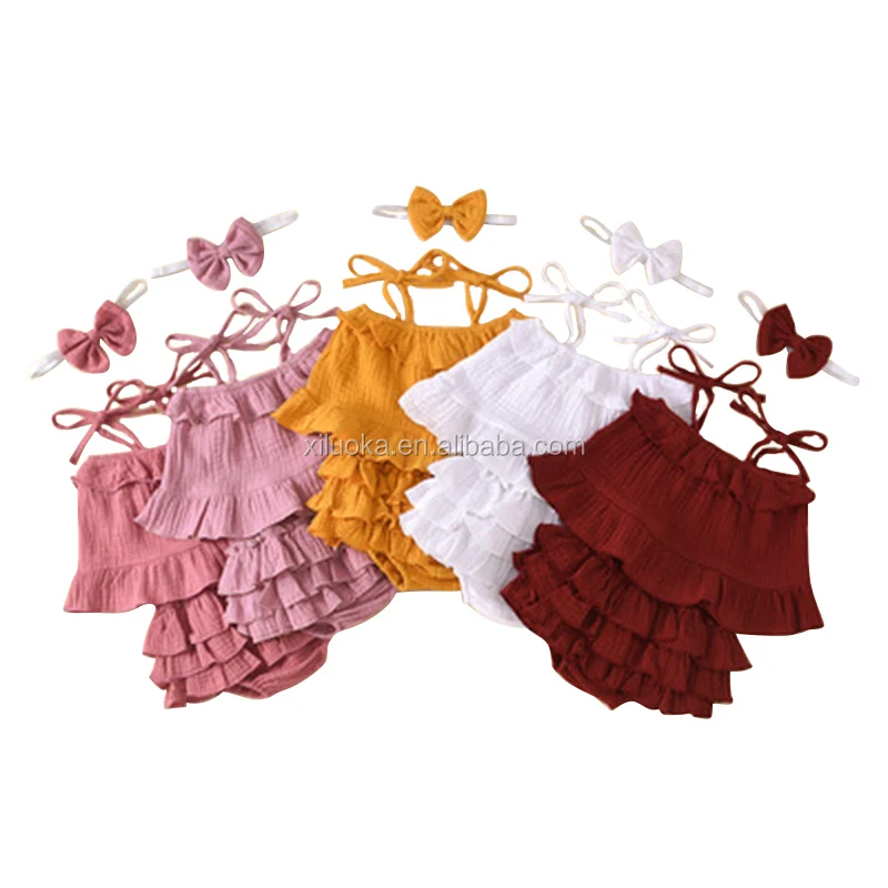 

2021 New Style Children's Clothing Baby Girl Sling Lotus Leaf Tube Top Cake Briefs Set, Picture