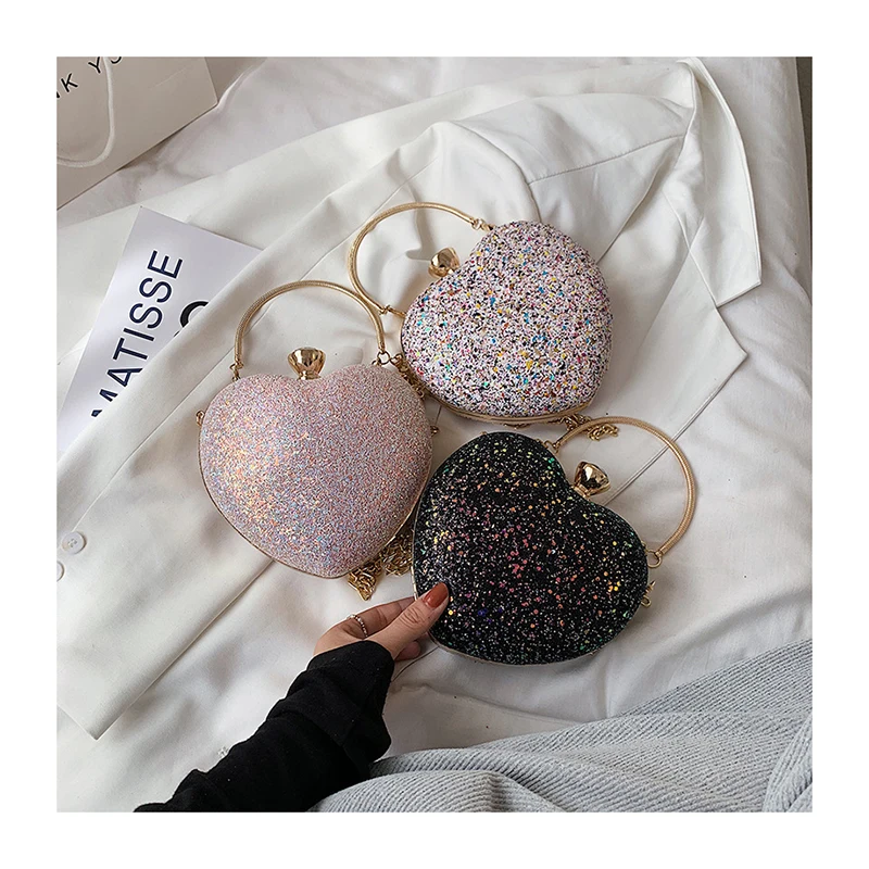 

Sequins Heart Shape woman hand bag Diamond brand women hand bags Luxury Designers Ladies Small Dinner Party Evening Clutch Purse