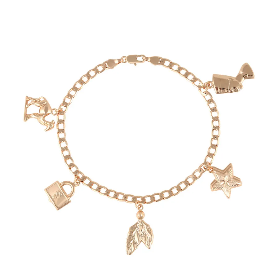 

77104 xuping jewelry Classic Style Gold Lock Star Leaf Pendant Thick Chain Hip Hop Cool Unisex Bracelet