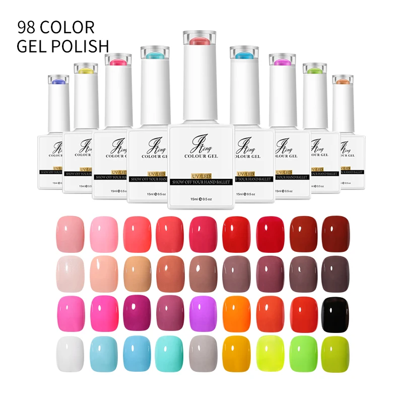 

Newest design 98 colors uv gel nail polish set professional nail supplies OEM free sample logo design for nail salon