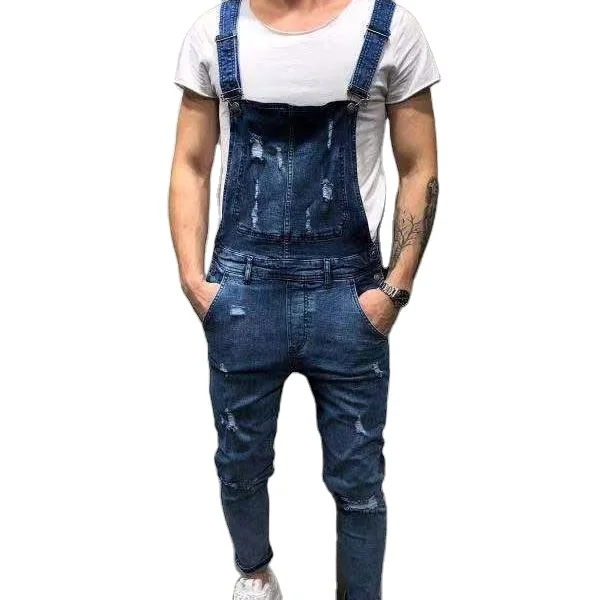 

Dark Blue Casual Style Fall Clothing Long Men Jean Pants Denim Ripper Jumpsuit Mens Pants