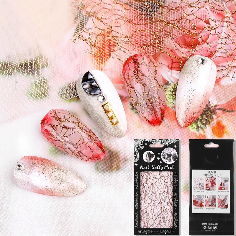 

Mesh String Mesh Grid Line DIY Nail Foil Stickers Luxury Colorful Silk Thread Ornament Designers Nail Stickers, 8 colors