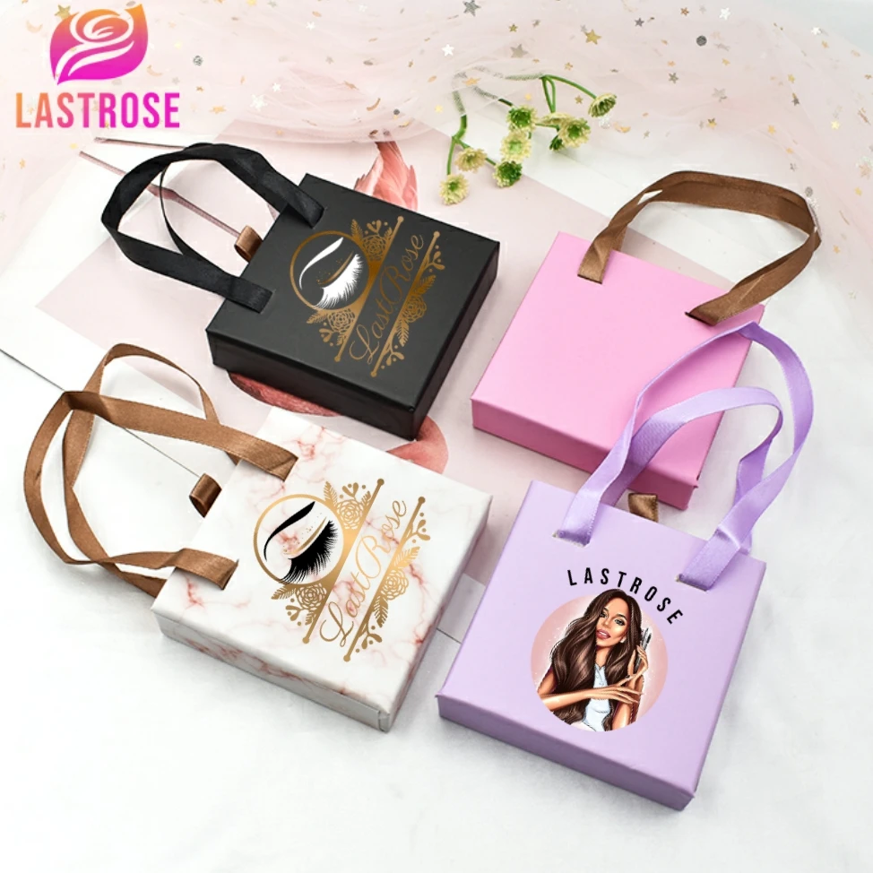 

Eyelashes box vendor Ribbon purple custom logo eyelashes case mink lashes packaging