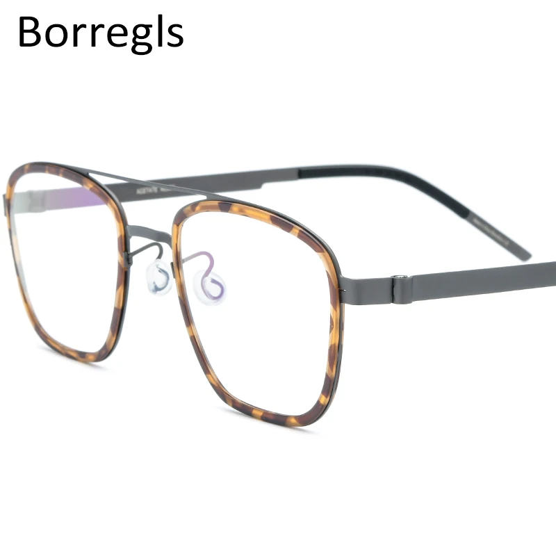 

Borregls Acetate Alloy Glasses Frame Men Women Vintage Square Myopia Optical Prescription Eyeglasses Screwless Eyewear 28628