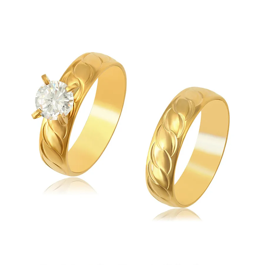 

R-63 xuping jewelry Saudi Arabia simple fashion diamond pro-green pair ring Dubai 24K gold-plated ring set