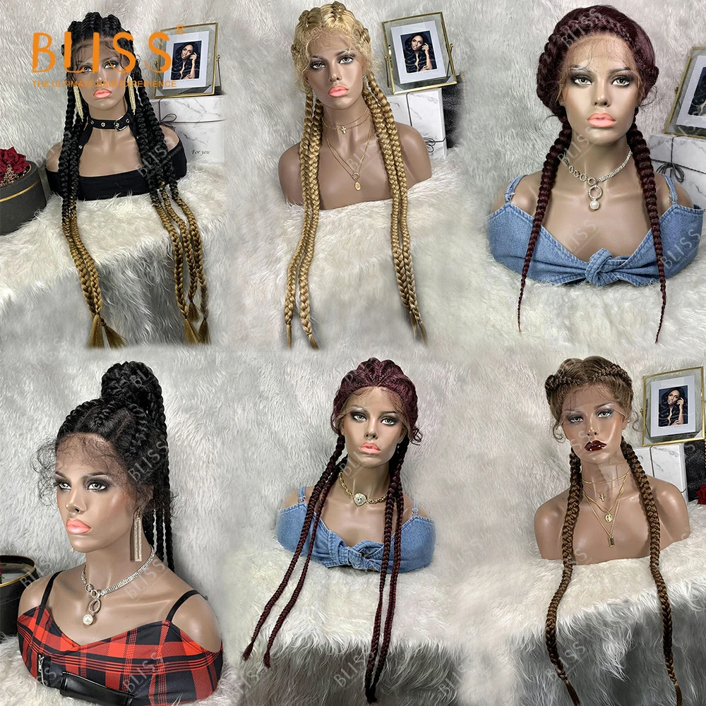 

Bliss Braid Lace Front Wigs Perruque Tresse Box Braid Synthetic Hair Wigs Wholesale Ombre Box Braided Lace Wigs For Black Women
